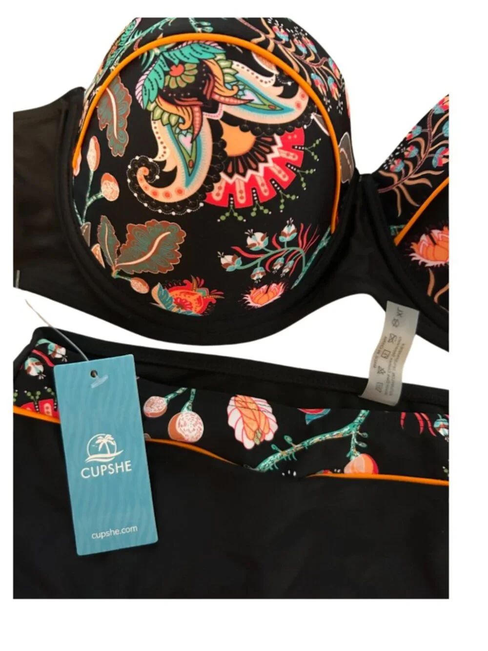 NWT Cupshe Black Floral Paisley Underwire Bikini Set - Size XL
